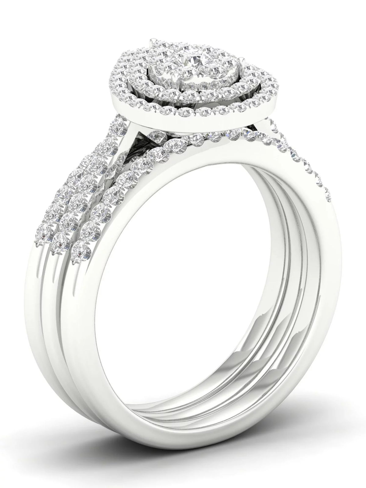 5/8Ct TDW Diamond S925 Sterling Silver Pear Shape Cluster Halo Bridal Set E270