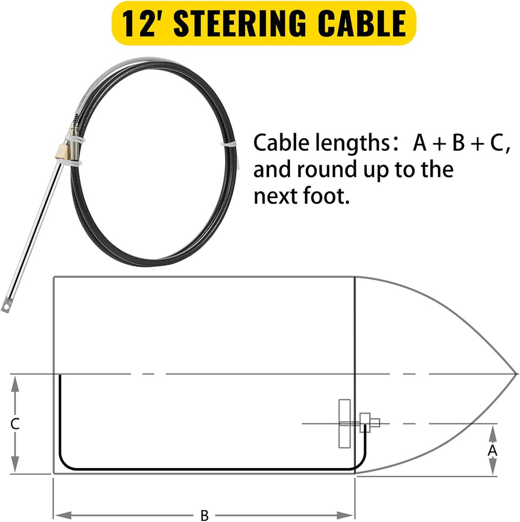 12' Mechanical Rotary Boat Steering Cable with 13 Inch Wheel B1622