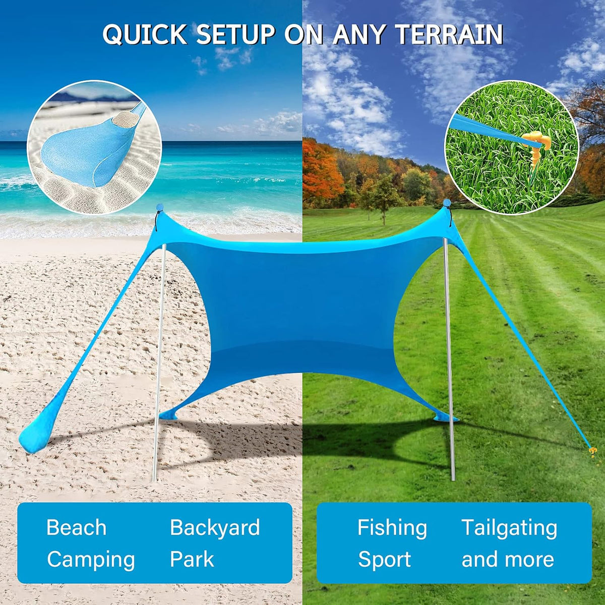 7×7 FT UPF50+ Pop Up Beach Tent Sun Shelter U2576