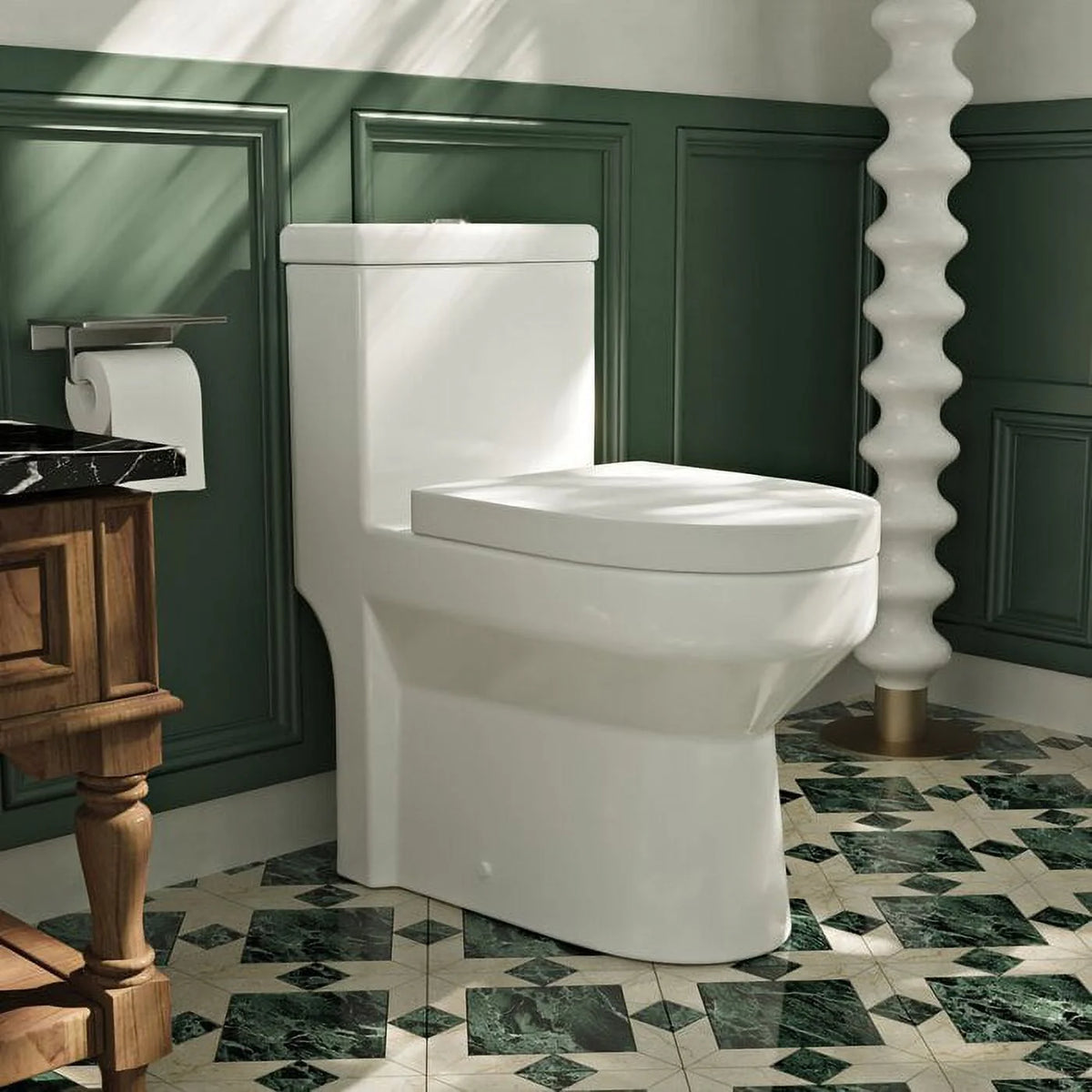 White Dual-Flush Elongated One-Piece Toilet L3995
