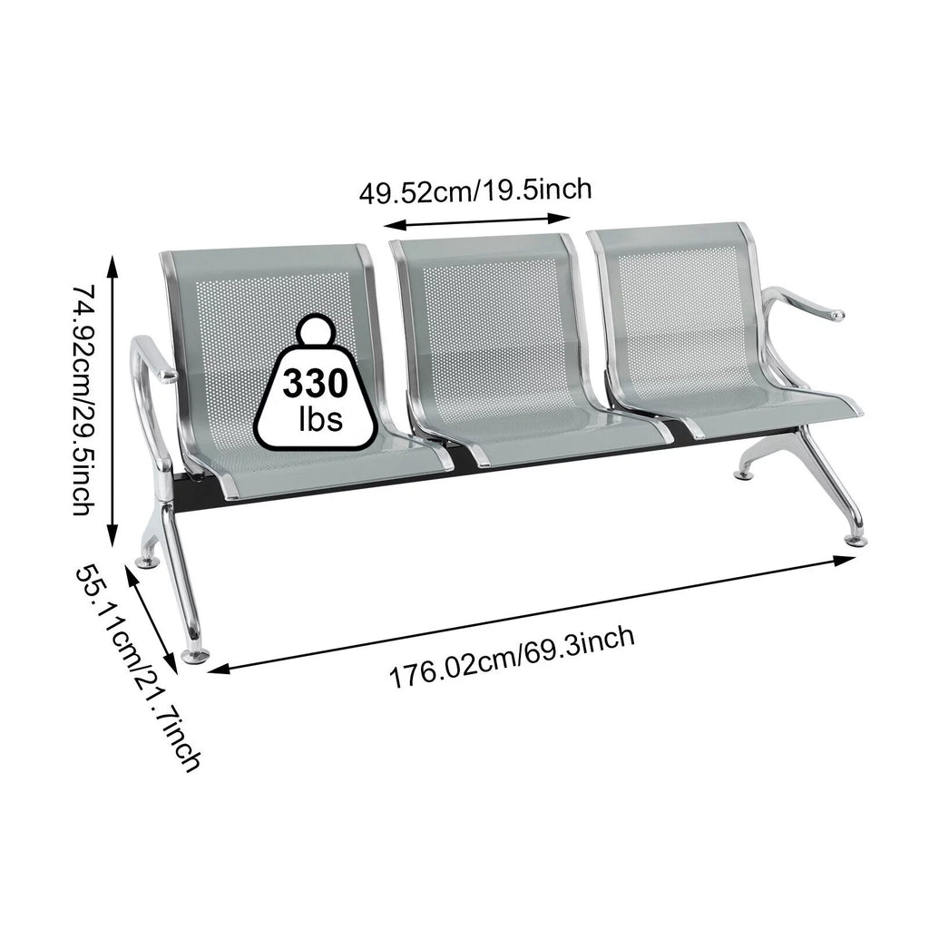 3-Seat Steel Reception Chair with Arms E5567