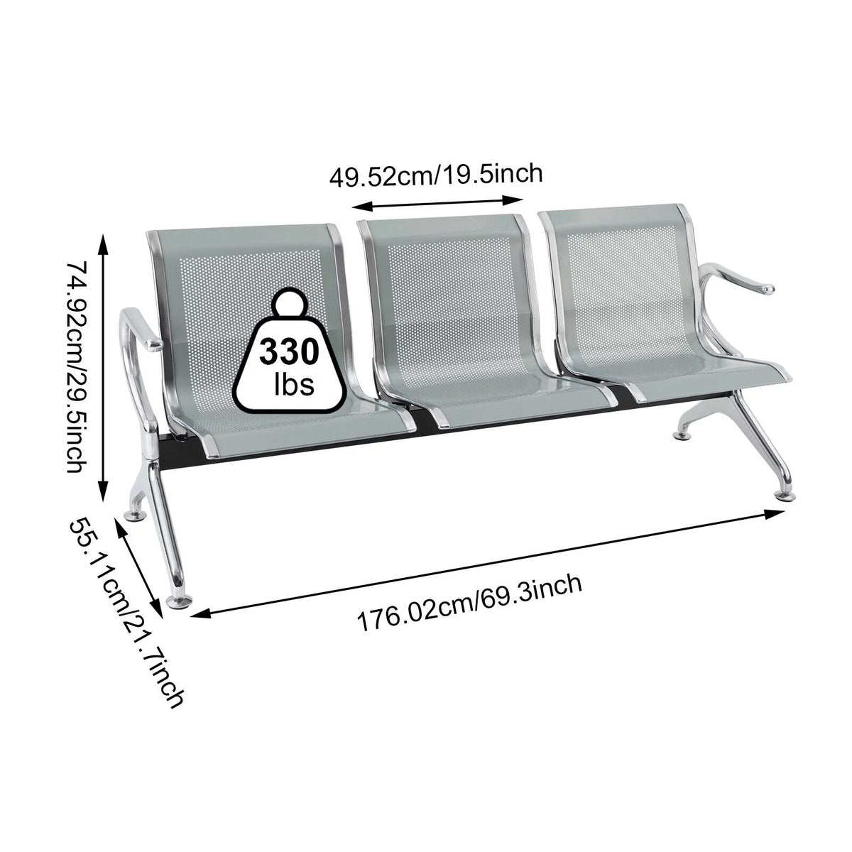 3-Seat Steel Reception Chair with Arms E5567