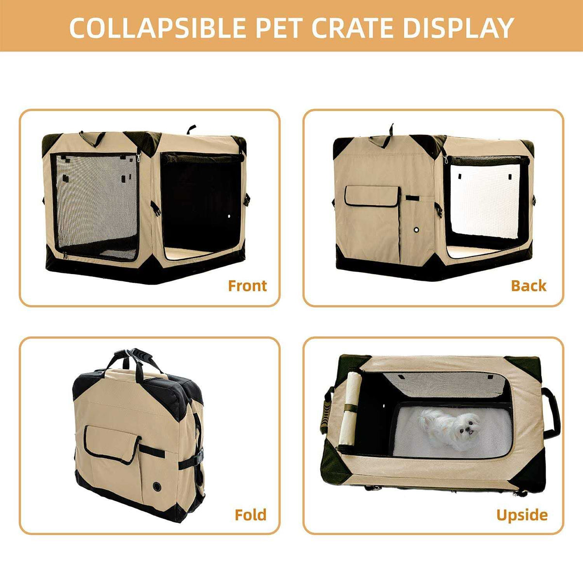 Collapsible Dog Crate 4-Door Foldable Soft Dog Kennel T395602