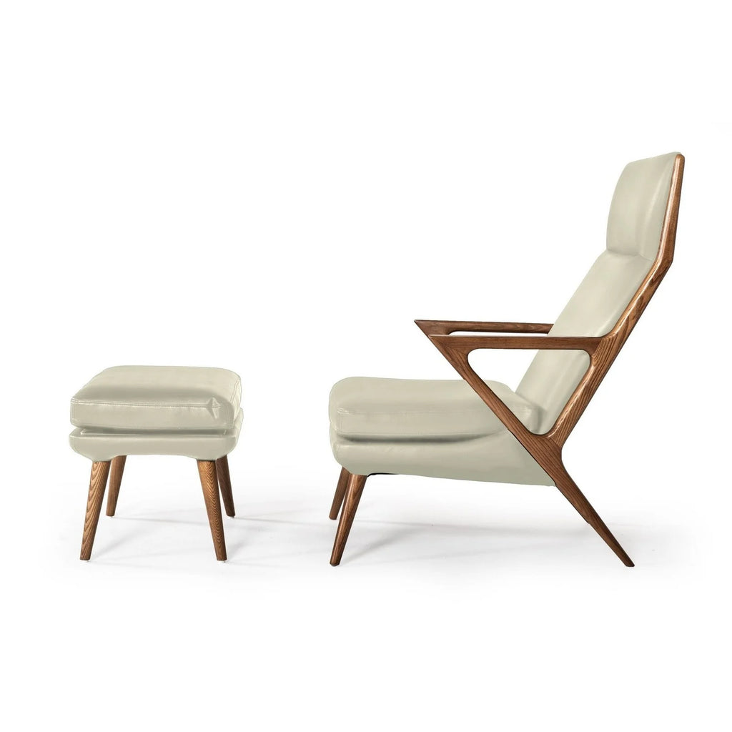 Beige Vegan Faux Leather Lounge Chair and Ottoman D8202