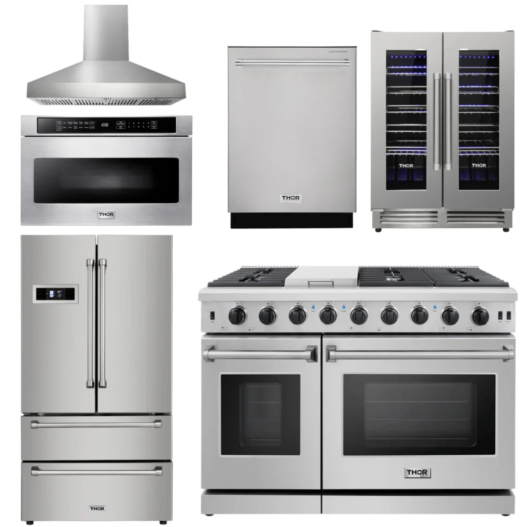 48 in. Gas Range, Range Hood, Refrigerator, Dishwasher, Wine Cooler, Microwave C956