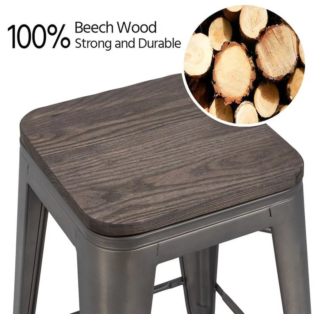 24" Counter Bar Stool with Wooden Seat N6125