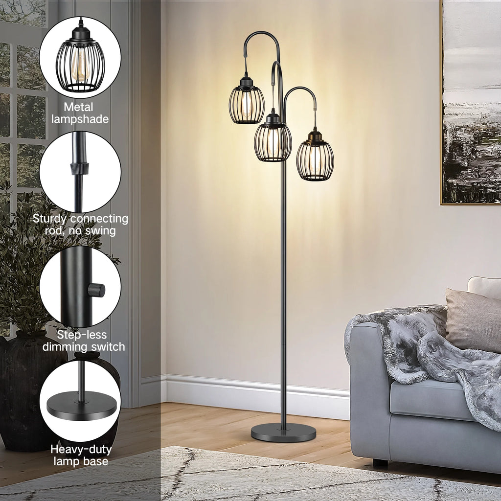 69'' Dimmable 3 Light Black Floor Lamp I930