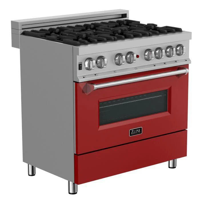 36 in. Gas Burner Electric Oven Stainless Red Matte Door L47482