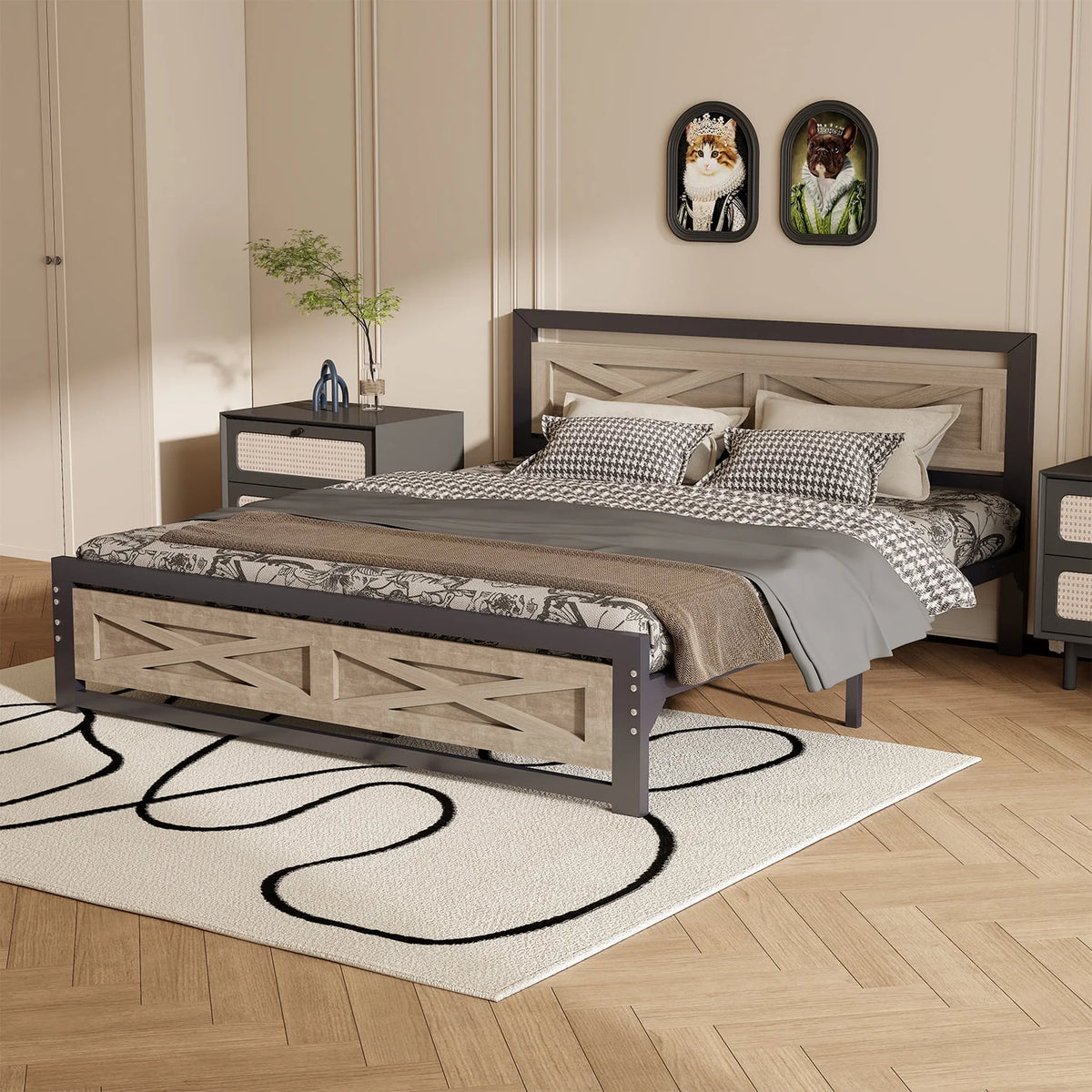 Platform Bed Frame with Headboard, Twin Size Bed K514