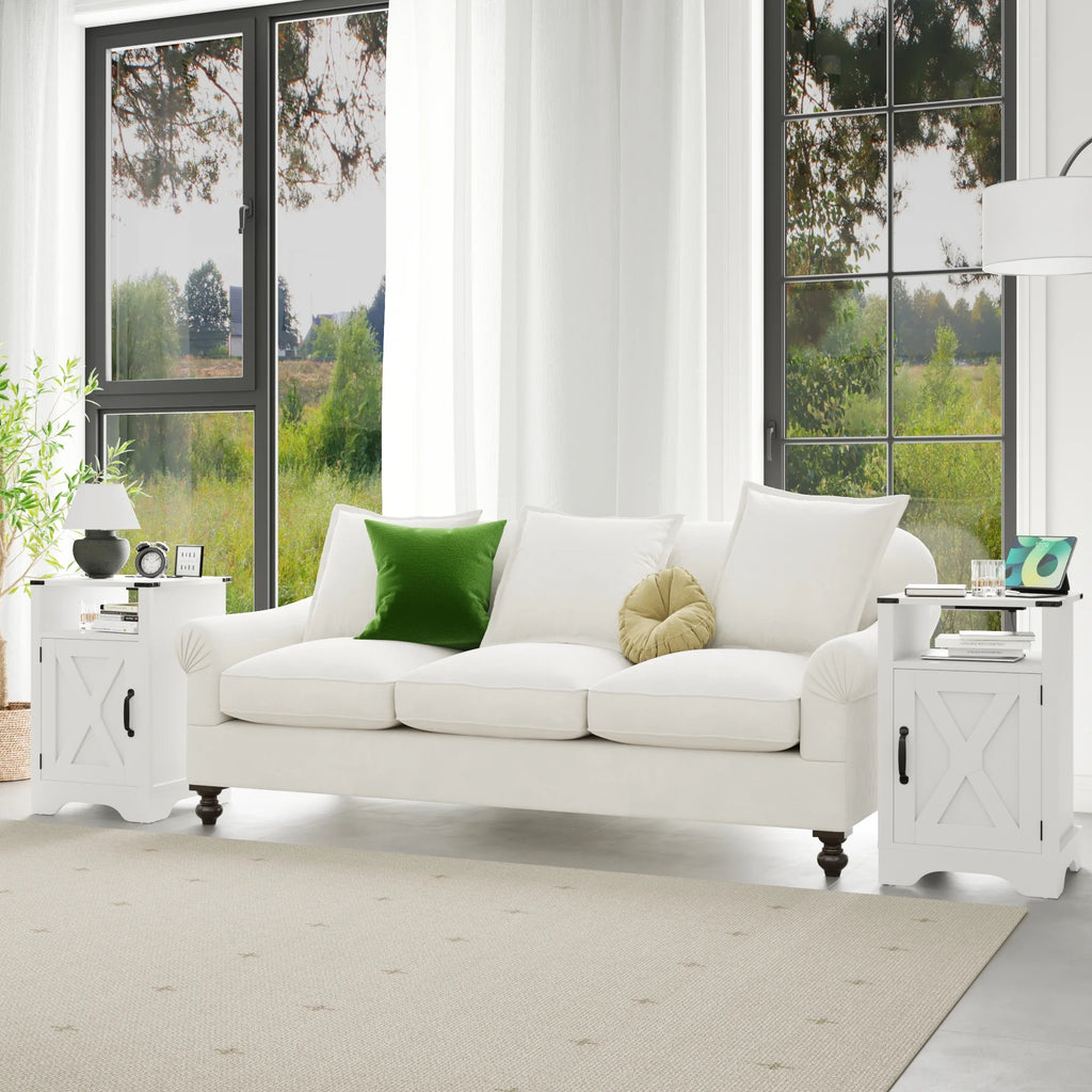 White Farmhouse Nightstand Side Table (2 Sets) I49956