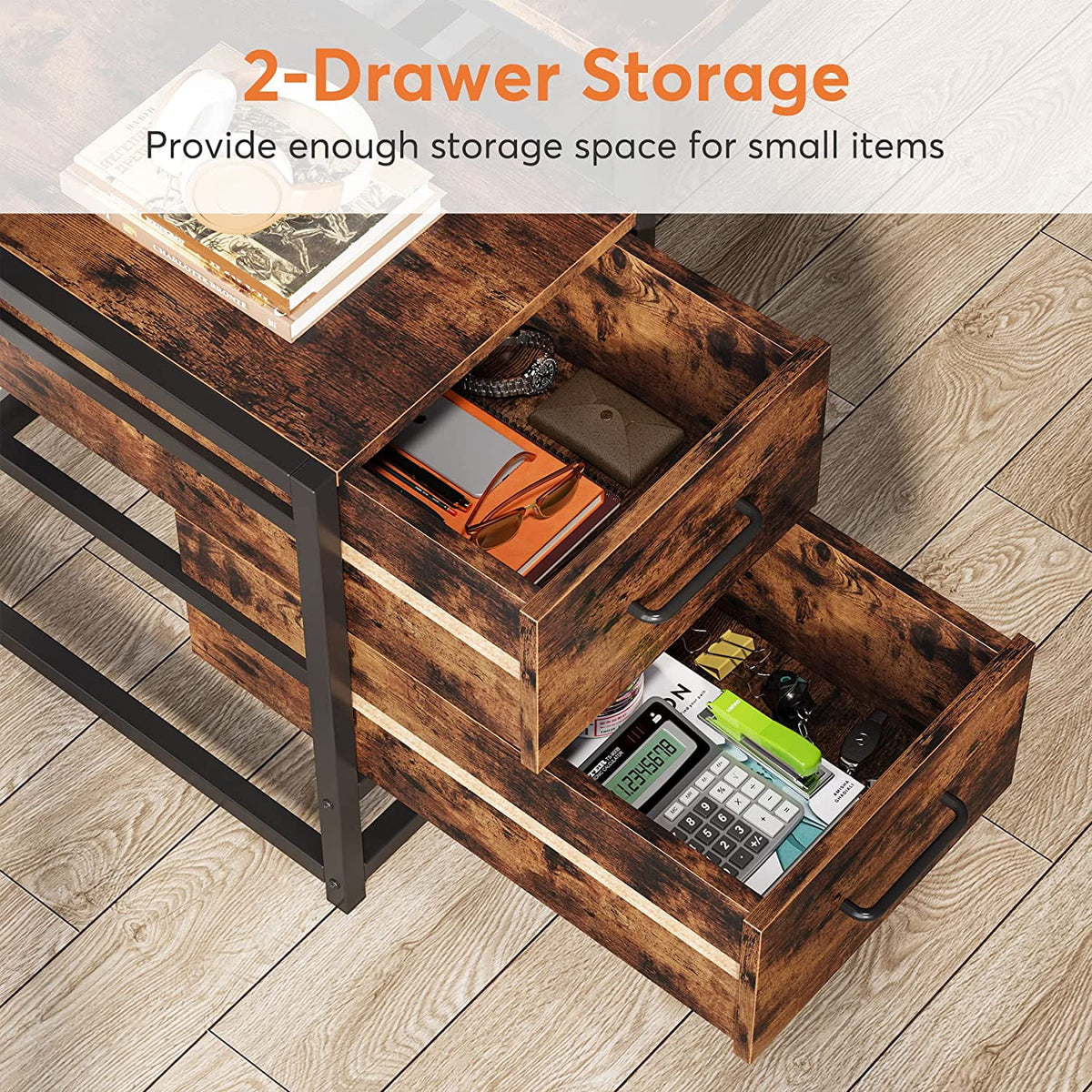 55 Inch Computer Desk with 2 Drawers and Storage Shelves T71411