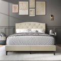 Beige Linen Upholstered Platform Bed R5385