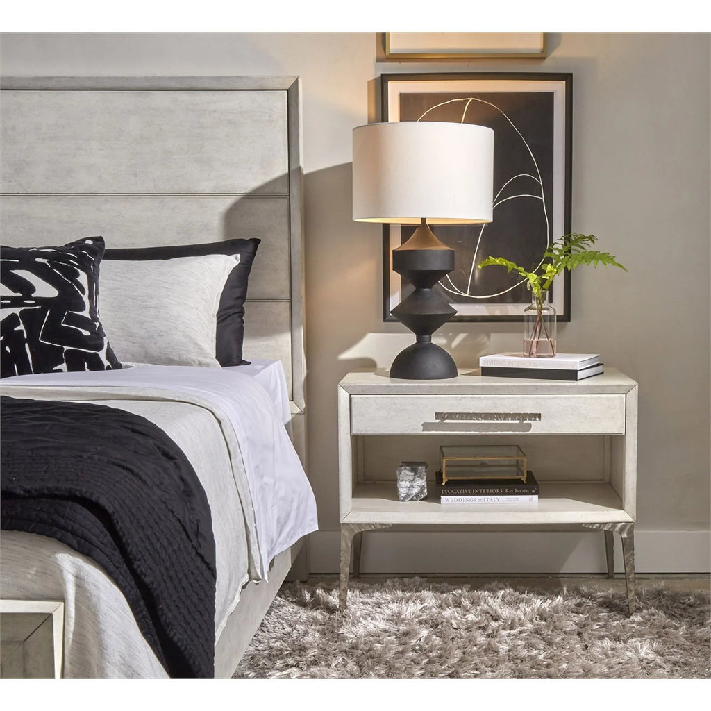 White 1-Drawer Solid Wood Metal Accent Nightstand I9959
