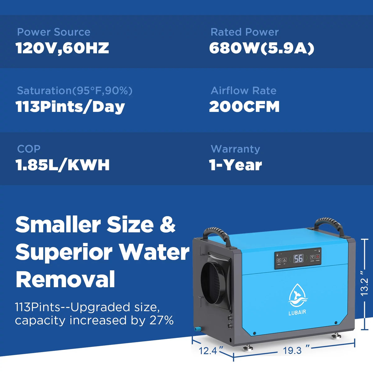 113 Pints Commercial Dehumidifier with Drain Hose W4221