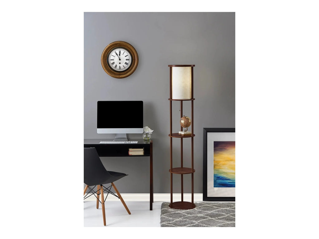 Round Shelf Floor Lamp with Walnut Wood Veneer R512710