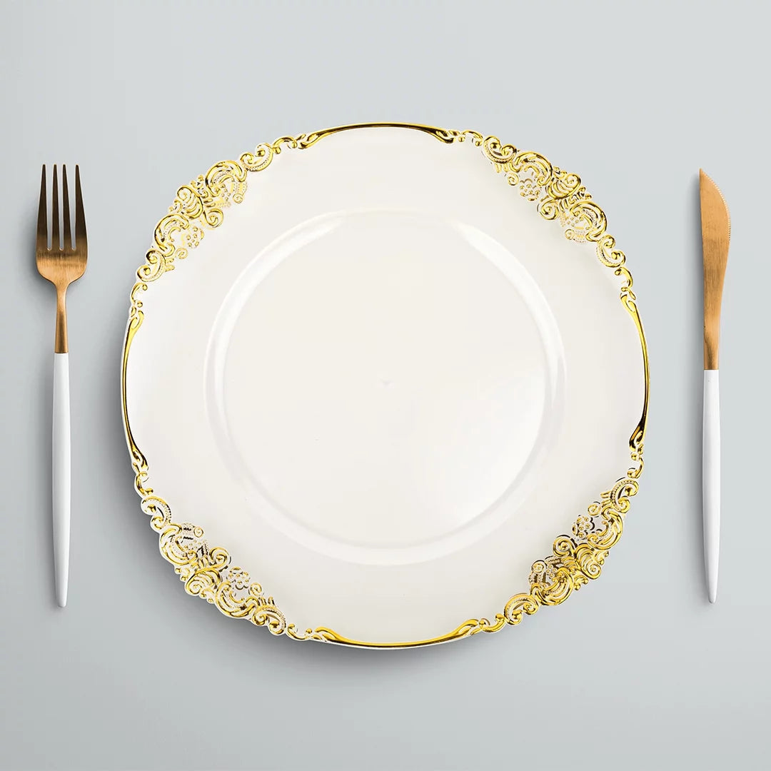 Clear Acrylic Charger Plates with Gold Rim Set of 4 V229