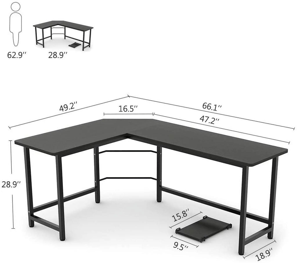 Black L-Shaped Corner Computer Desk E66311