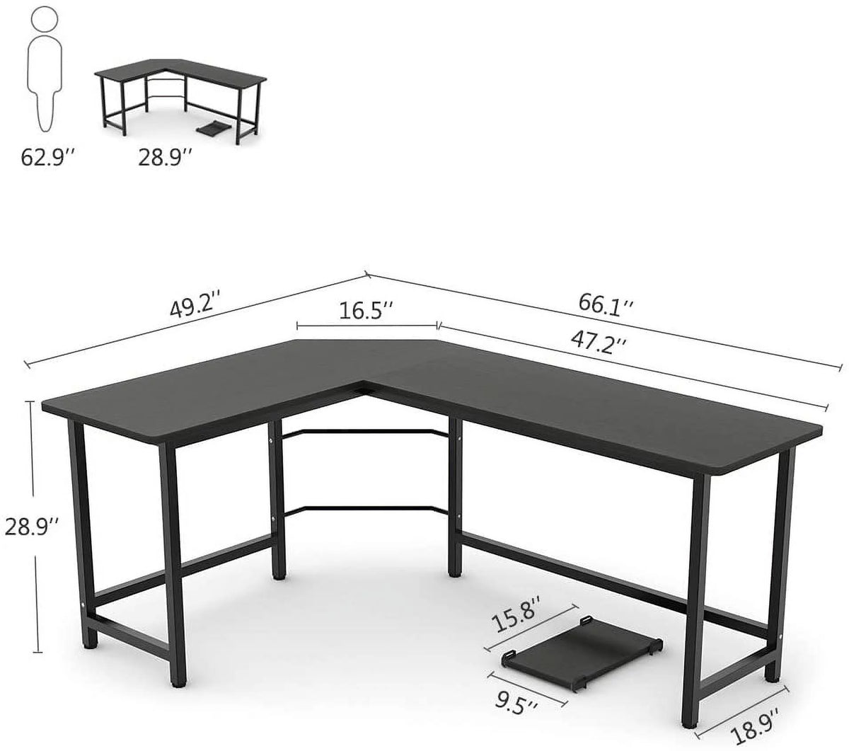 Black L-Shaped Corner Computer Desk E66311