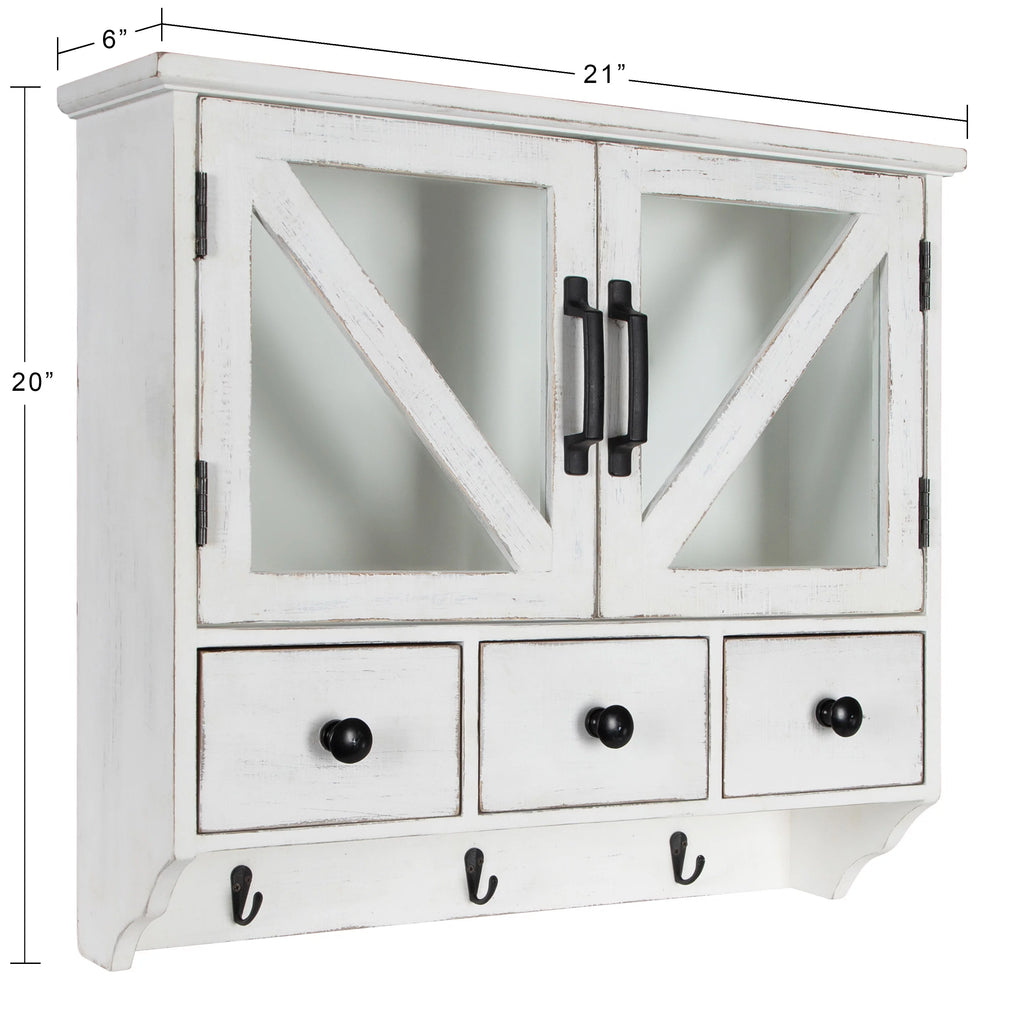 Rustic Wood Wall Cabinet with Magnetic Doors and Three Pull-Out Drawers J775361