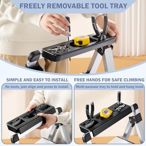 5 Step Aluminum Folding Ladder with Anti-Slip Wide Pedal O779007