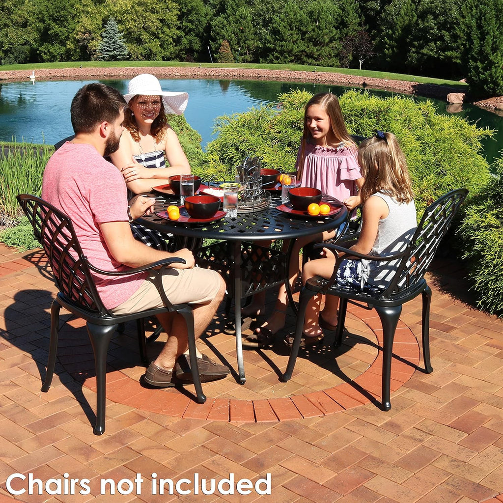Round Cast Aluminum Patio Dining Table with Umbrella Hole S462519