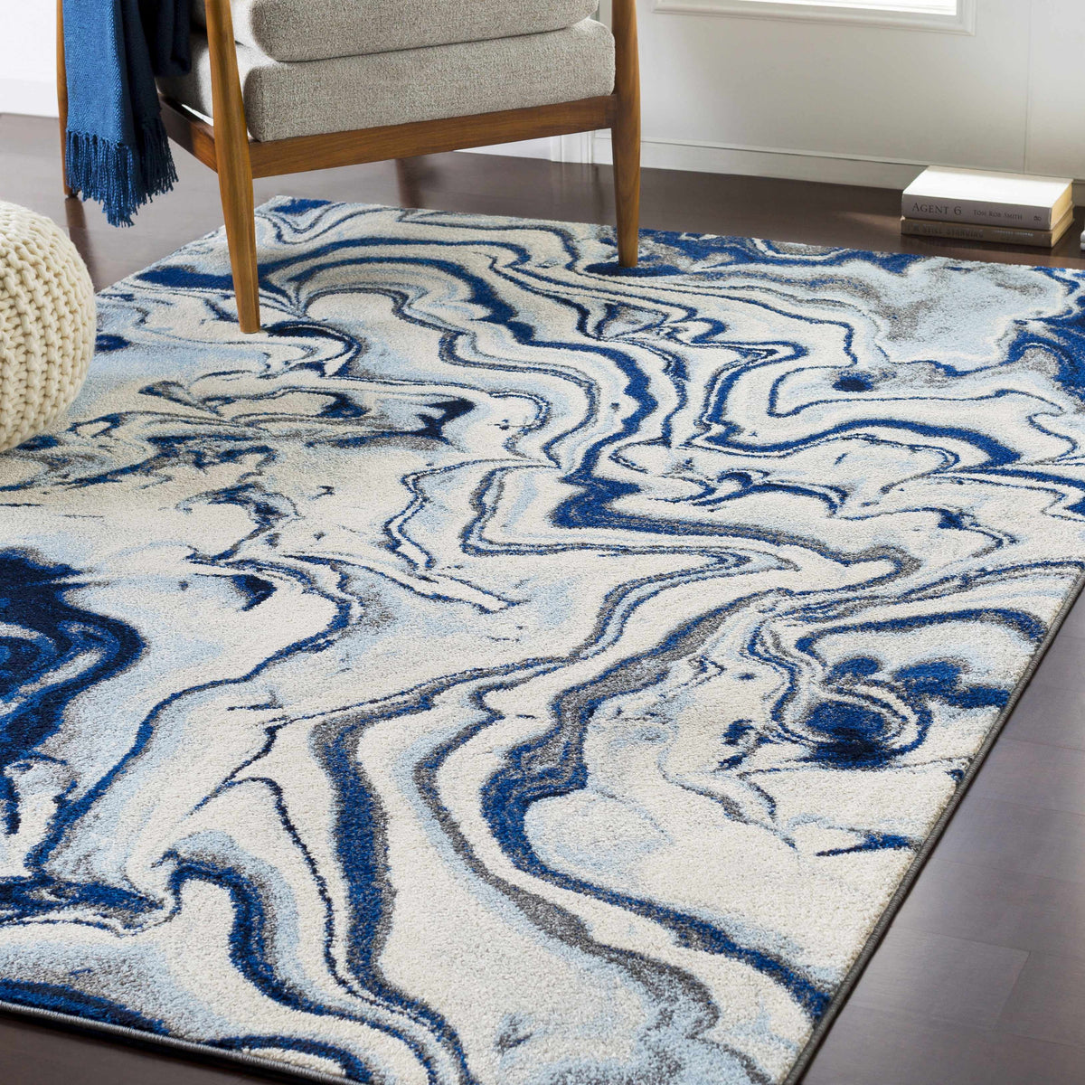 Abstract Coastal Marble Swirl Pattern Area Rug 8'10" x 12' Z20803
