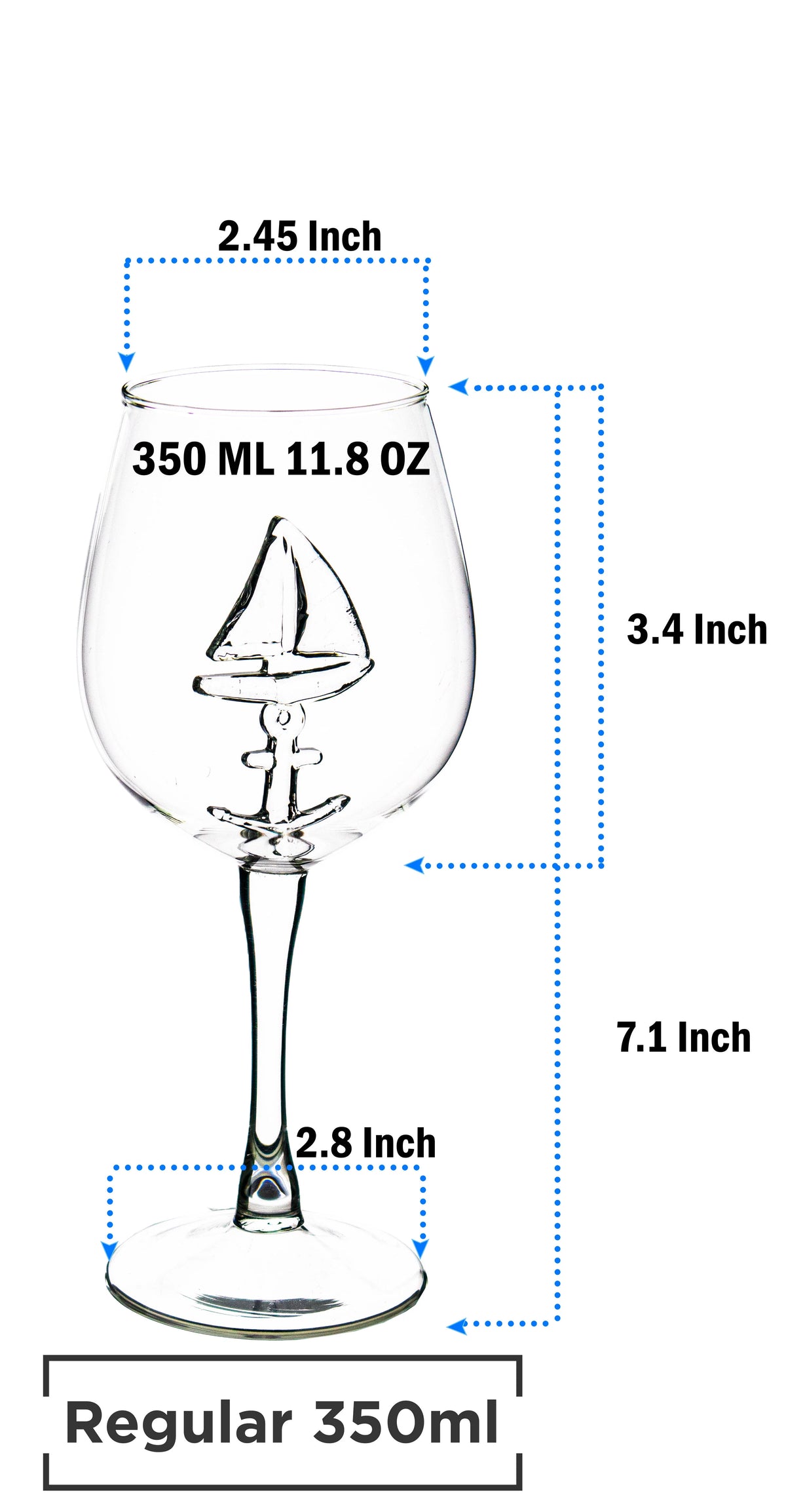3D Sailboat Anchor Stemmed Wine Glass Set of 2 N771643