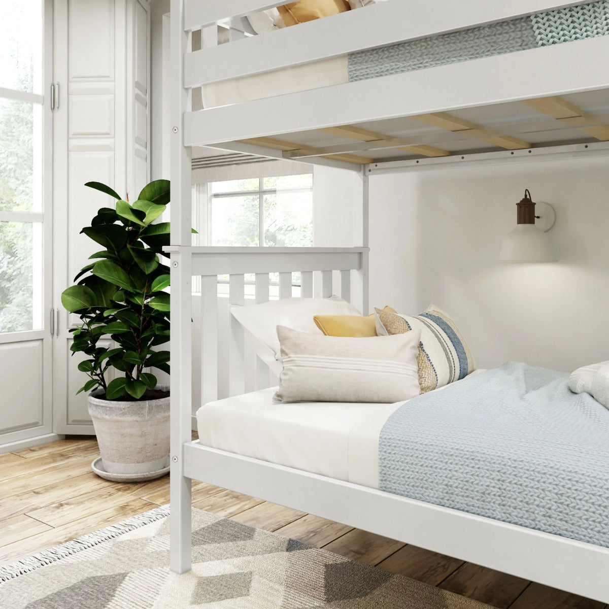 Wooden Twin over Twin Bunk Bed with Ladder White W815949