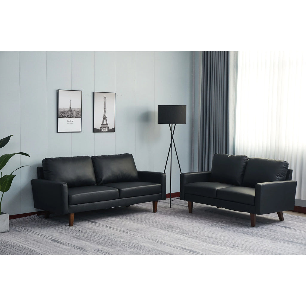Black 2 Piece Faux Leather Loveseat and Sofa Y804