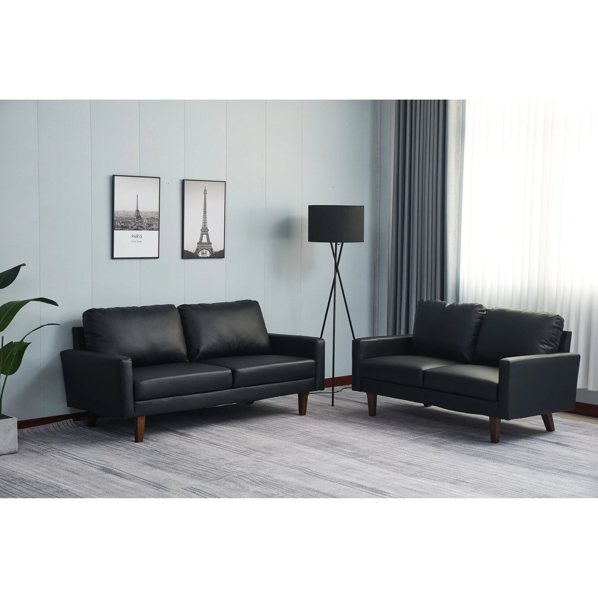 Black 2 Piece Faux Leather Loveseat and Sofa Y804