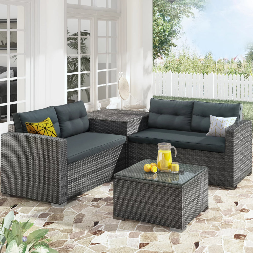 4 Pieces Patio Wicker Sofa Set with Cushions and Coffee Table M438108