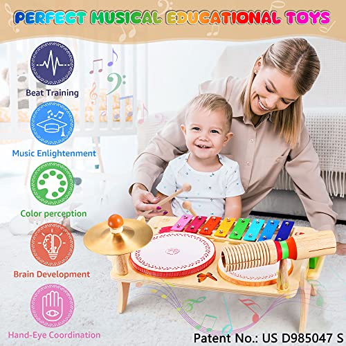 Kids Drum Set 7 in 1 Musical Toys Xylophone Tambourine G78420