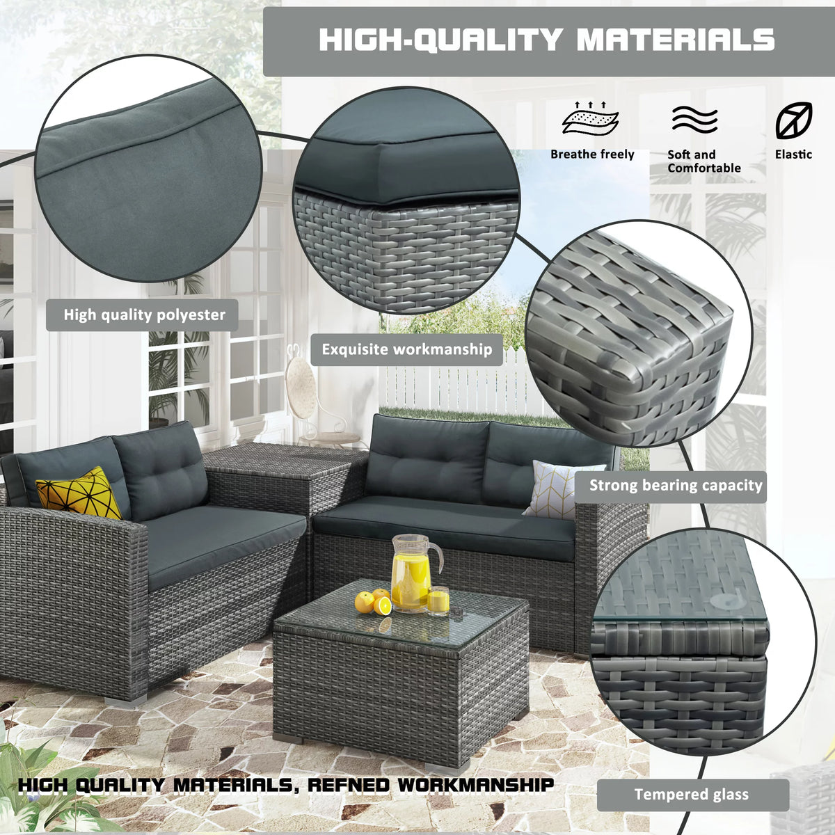 4 Pieces Patio Wicker Sofa Set with Cushions and Coffee Table M438108