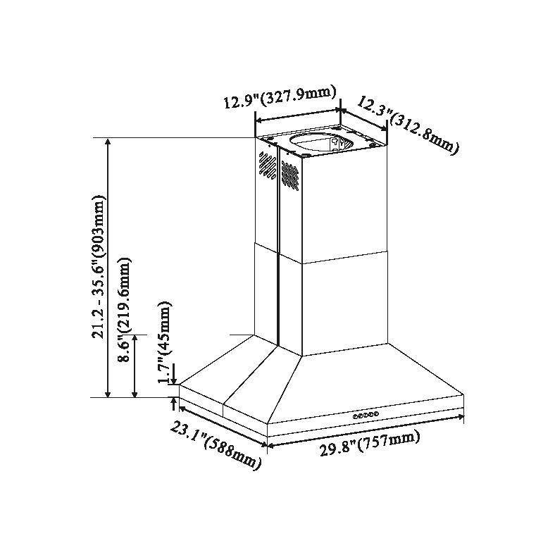 30 in. 350CFM Convertible Pyramid Range Hood in Stainless Steel T78415