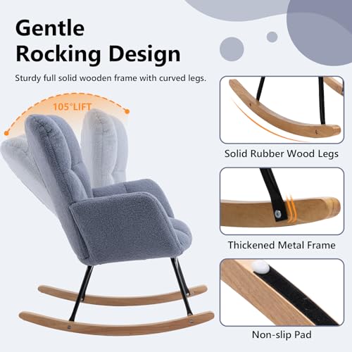 Dark Grey Teddy Upholstered Rocking Chair Q275670