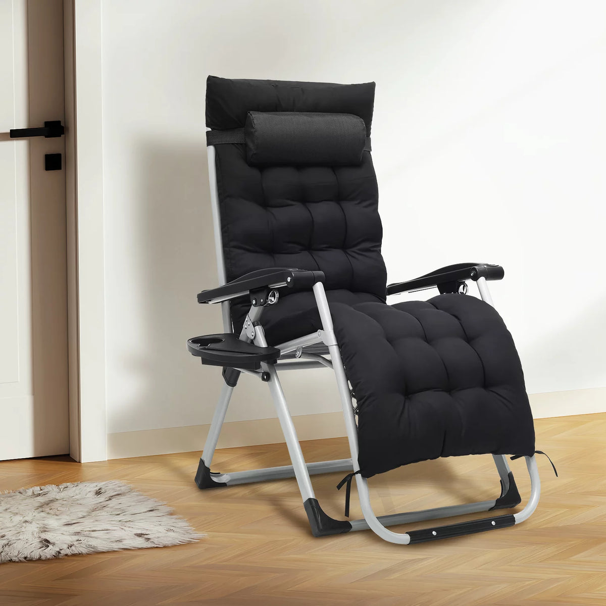 Black Zero Gravity Chair with Cushion and Side Tray W5765