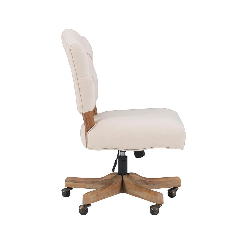 Beige Wood Upholstered Swivel Office Chair Q20142