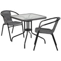 Black 3-Piece Glass Table Top Outdoor Bistro Set U8591