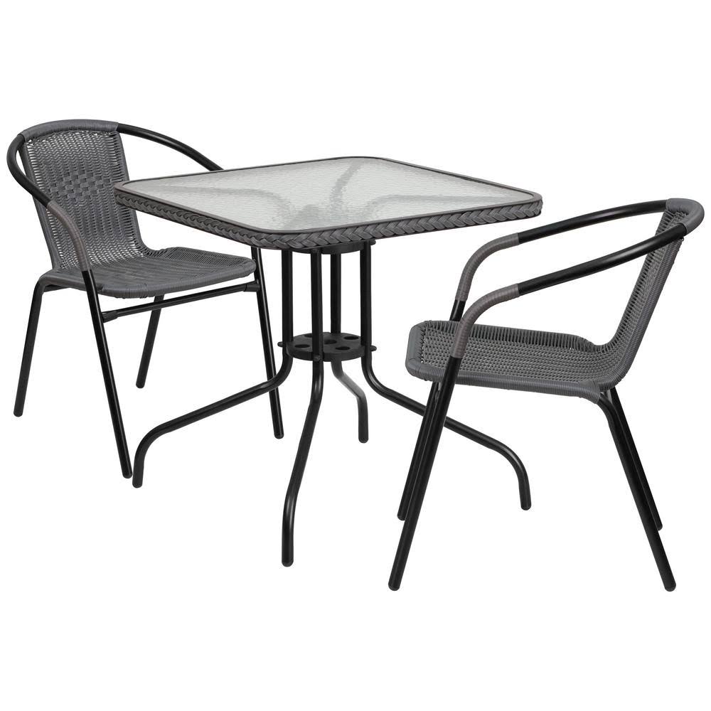 Black 3-Piece Glass Table Top Outdoor Bistro Set U8591