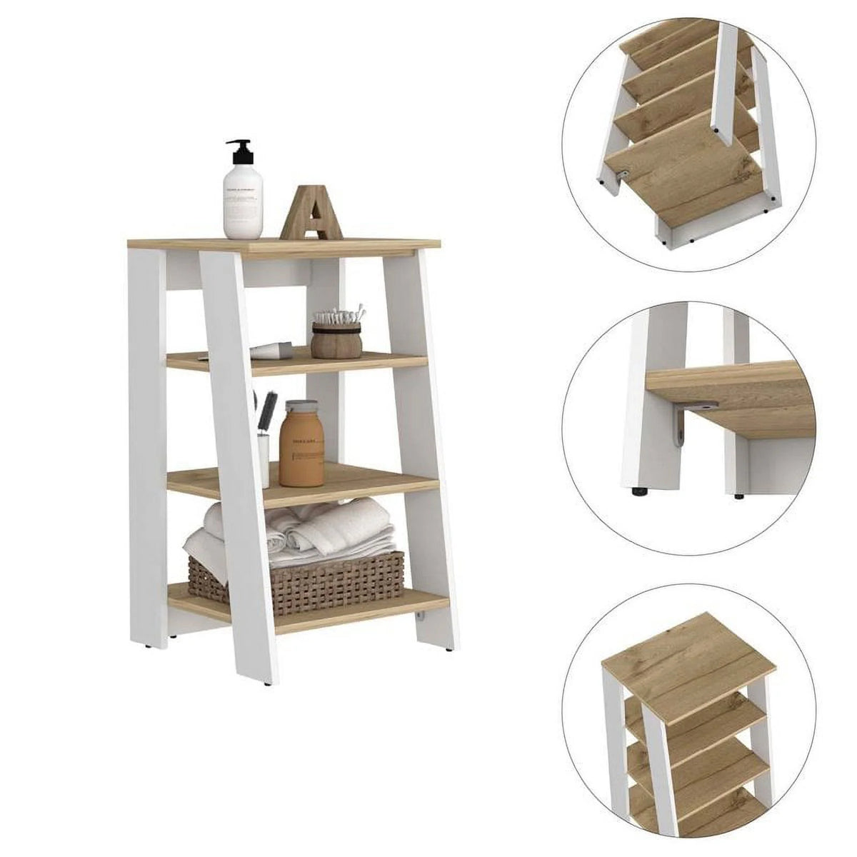 Modern Wood Linen Cabinet with 4-Shelf in Light Oak/White L5279