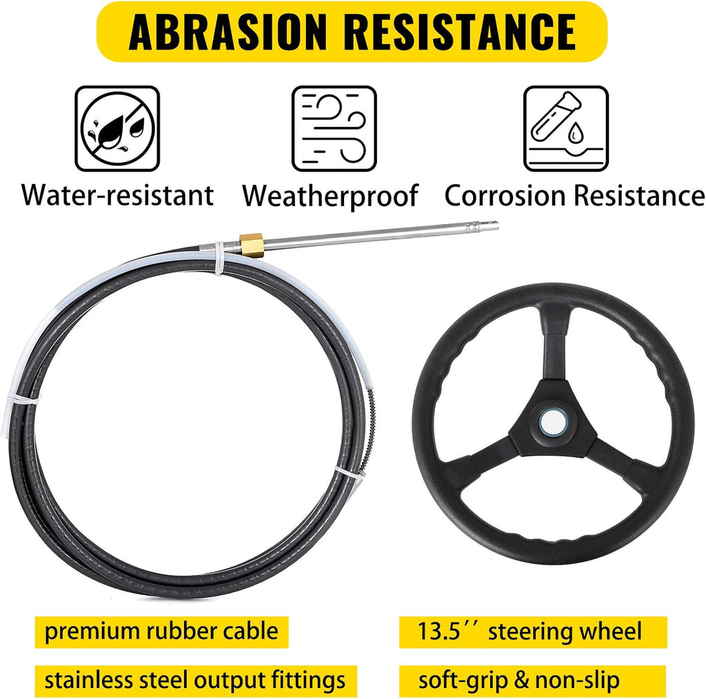 12' Mechanical Rotary Boat Steering Cable with 13 Inch Wheel B1622