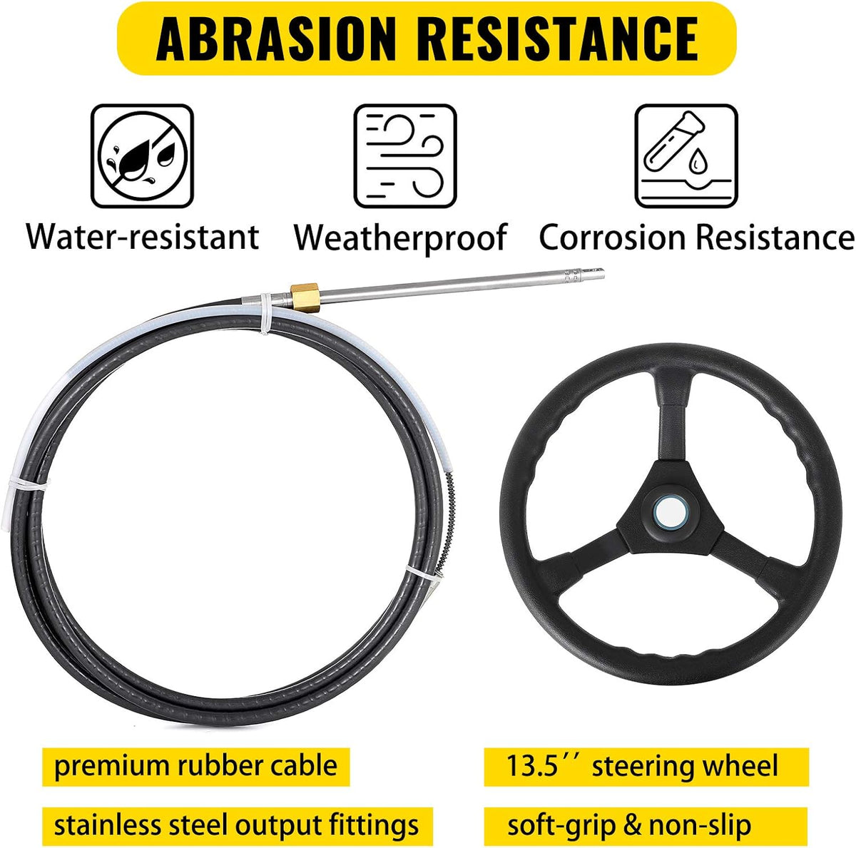 12' Mechanical Rotary Boat Steering Cable with 13 Inch Wheel B1622