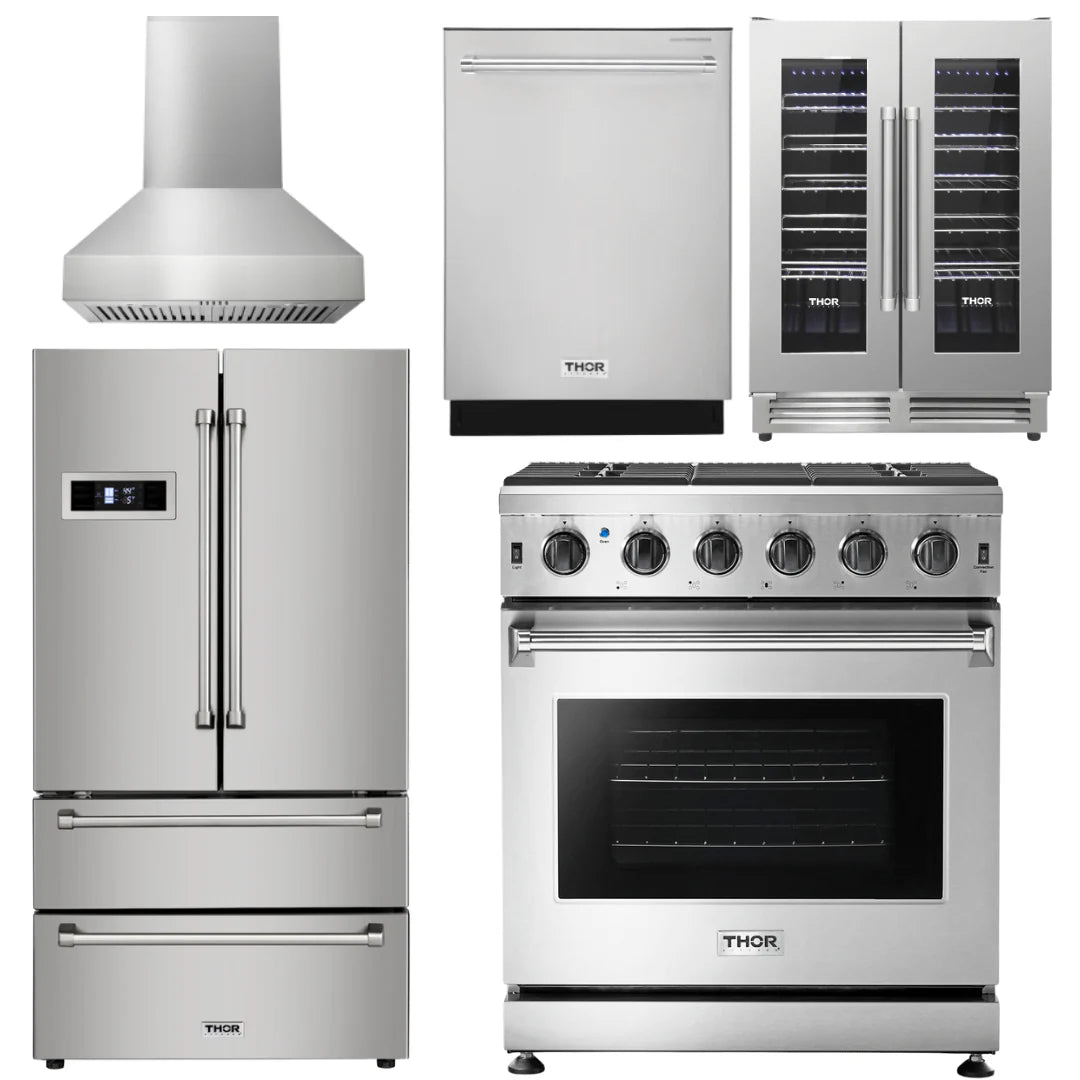 30 Propane Gas Range, Range Hood, Refrigerator, Dishwasher, Wine Cooler S8869
