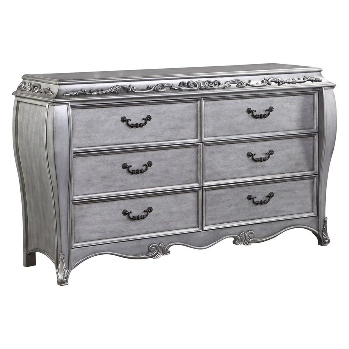 Gray Dresser with Moldings and Floral Motifs U151