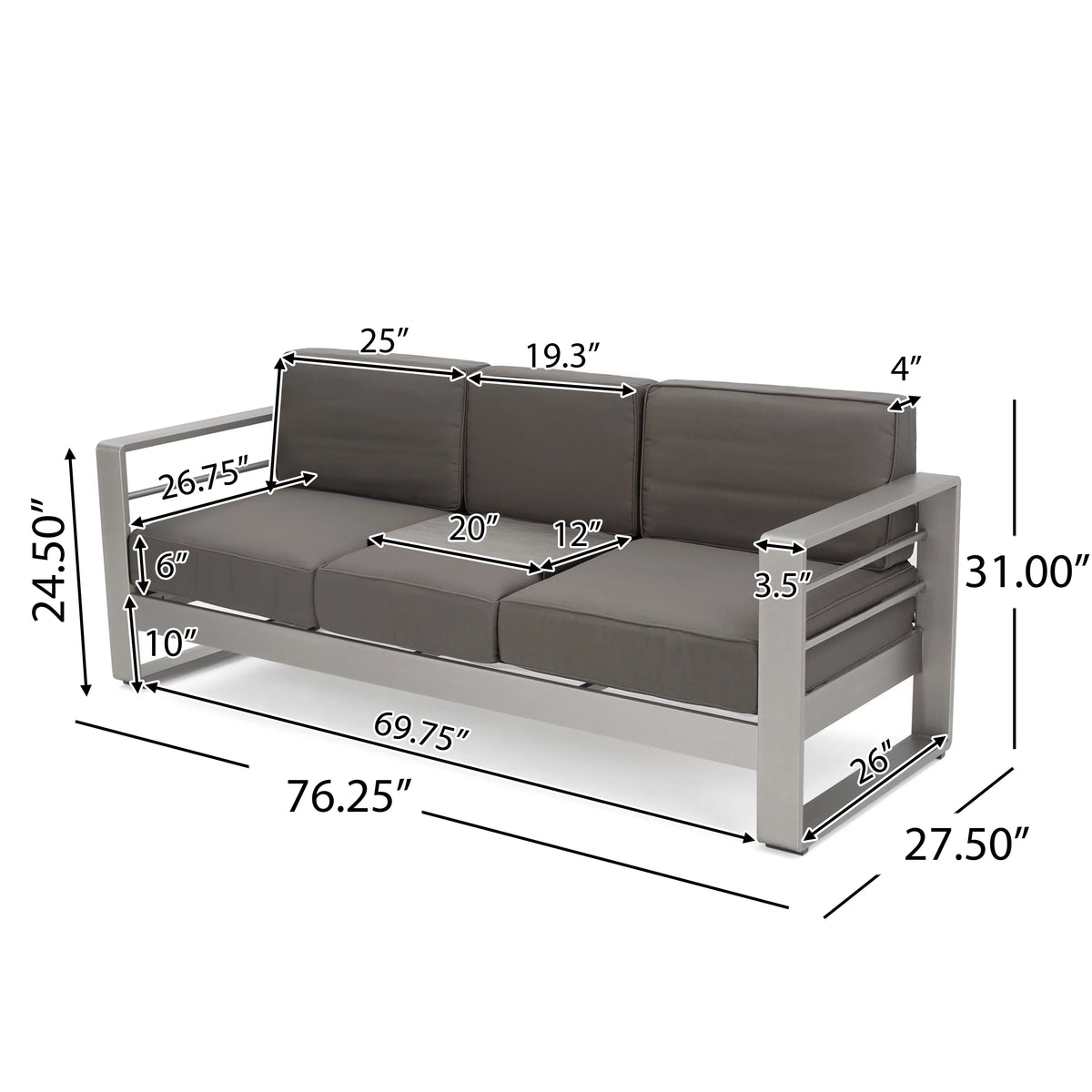 Light Gray and Gray 7 Seater Aluminum Chat Set with Fire Pit A630