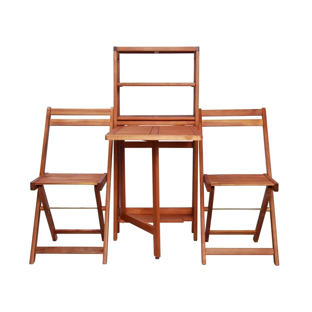 3 Piece Acacia Wood Folding Dining Table Set with 2 Chairs H86415