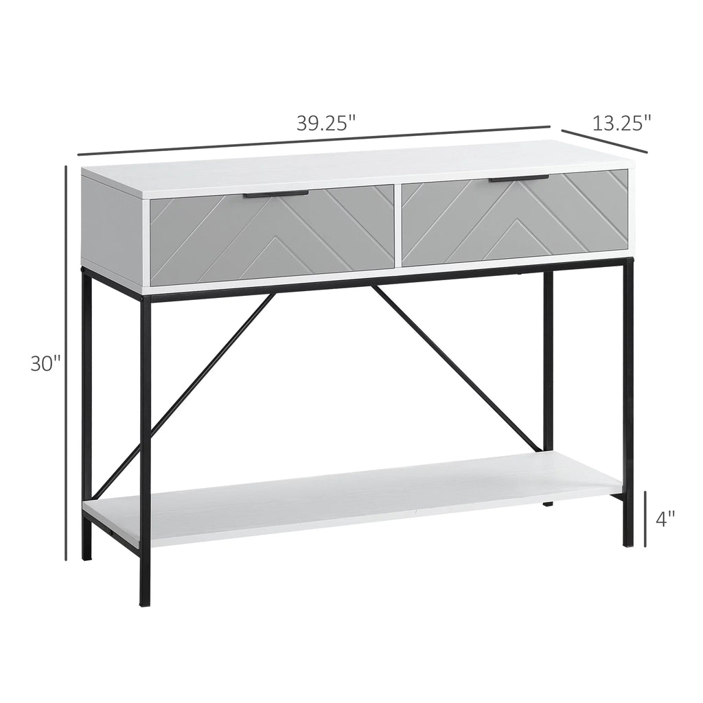 White Console Table with 2 Drawers and Open Shelf X811
