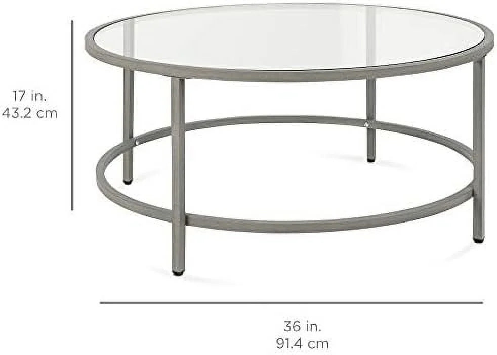 36in Round Tempered Glass Coffee Table with Metal Frame O829718