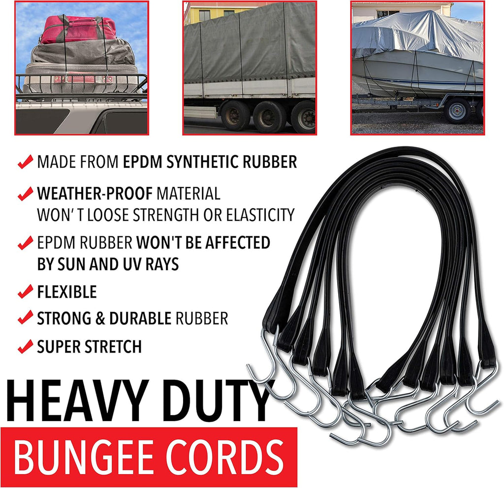 50 Pack Rubber Tarp Straps 10 Long EPDM with Crimped Hooks R8351