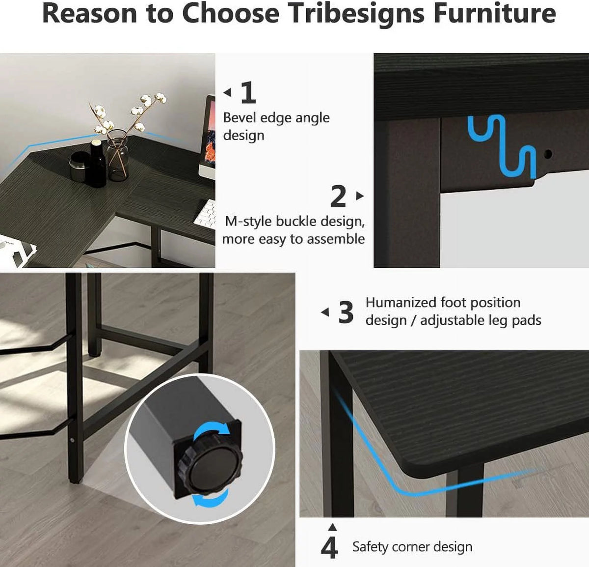 Black L-Shaped Corner Computer Desk E66311